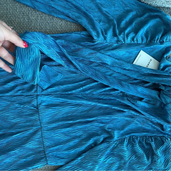 Glamorous Turquoise Textured High-Neck Mini Dress Size US 8 - Picture 10 of 16